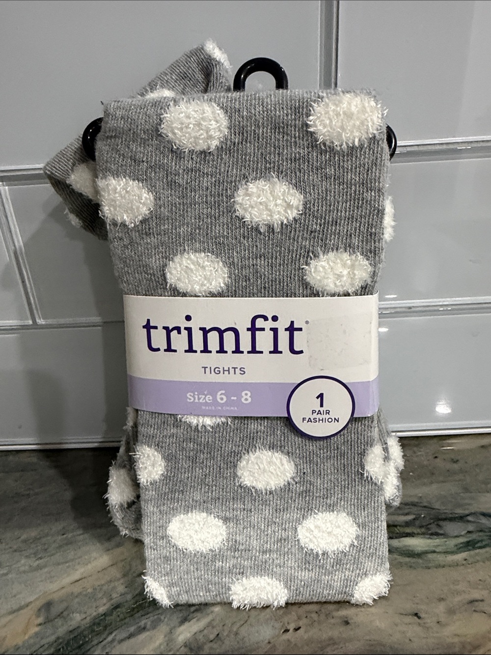 Carter's Gray Tights with White Fuzzy Polka Dots - Trimfit